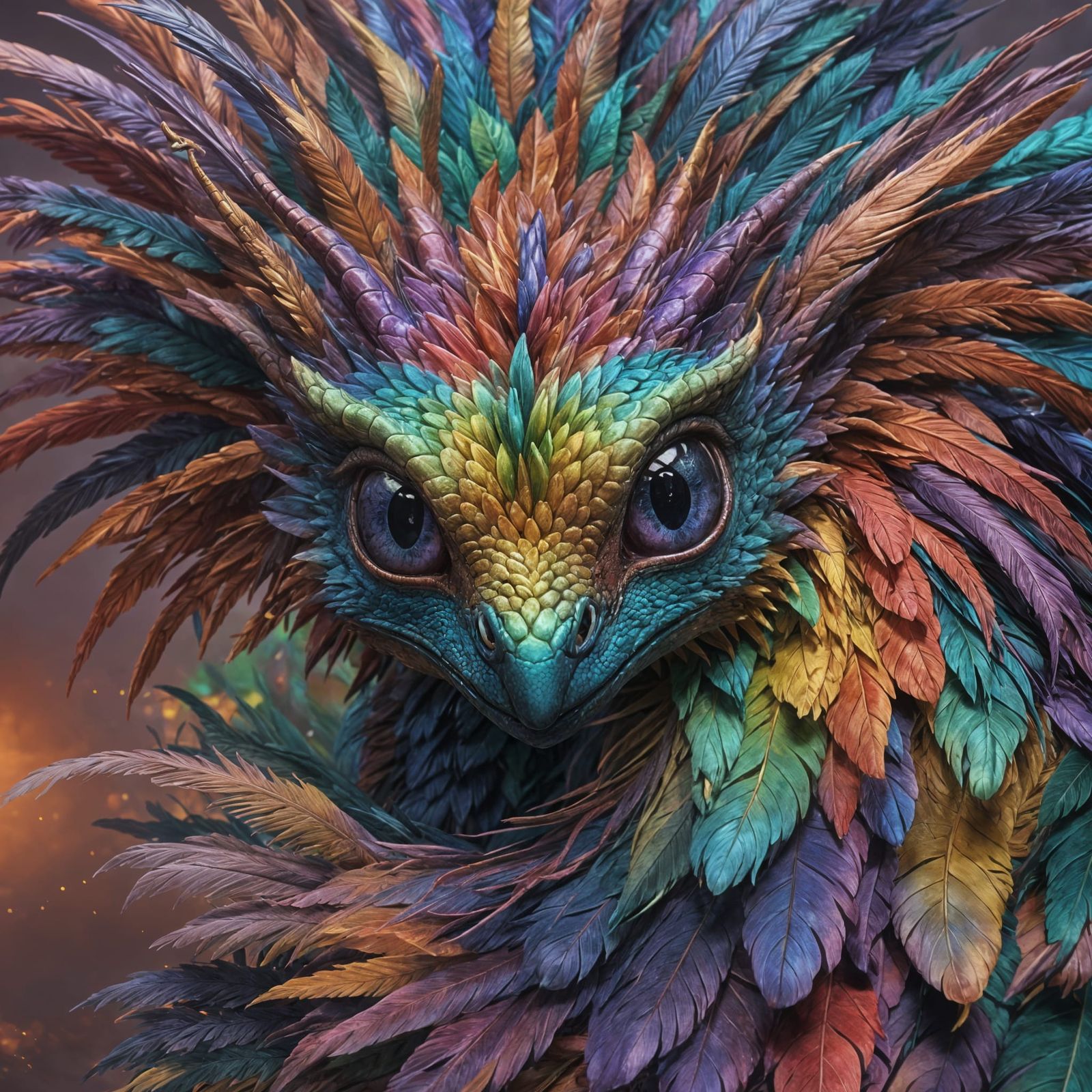 Rainbow Quetzalcoatl Dragon in a Palm: Fantasy Art