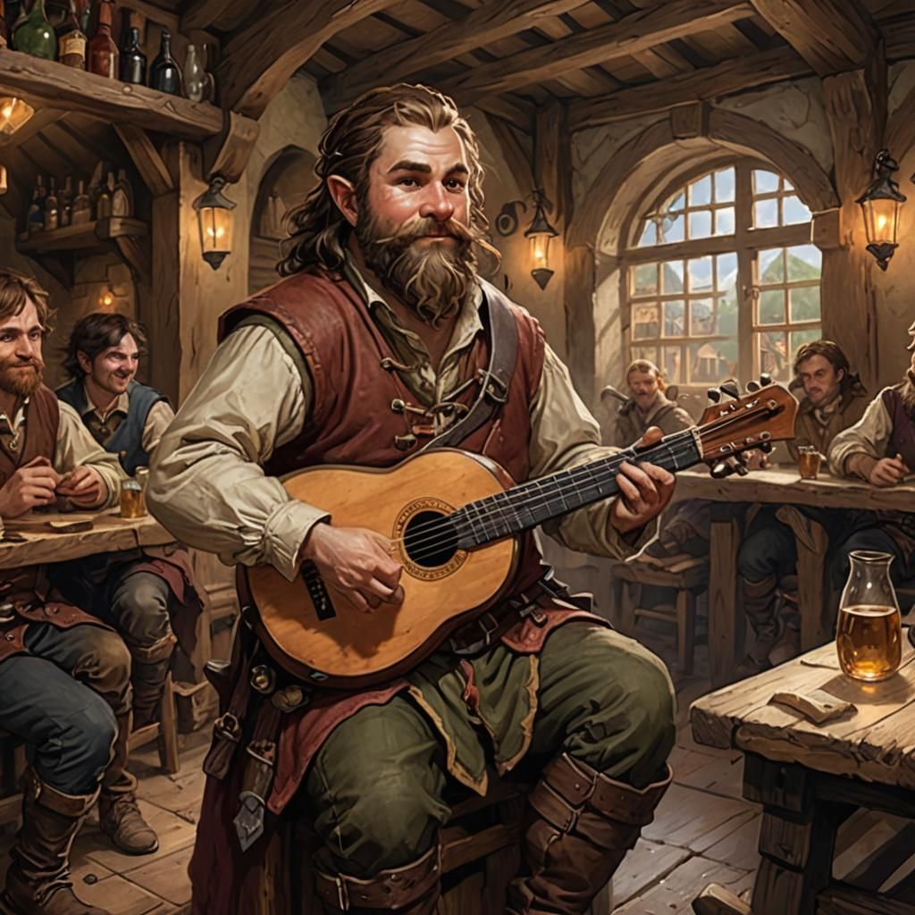 Halfling Bard Performing in Fantasy Tavern