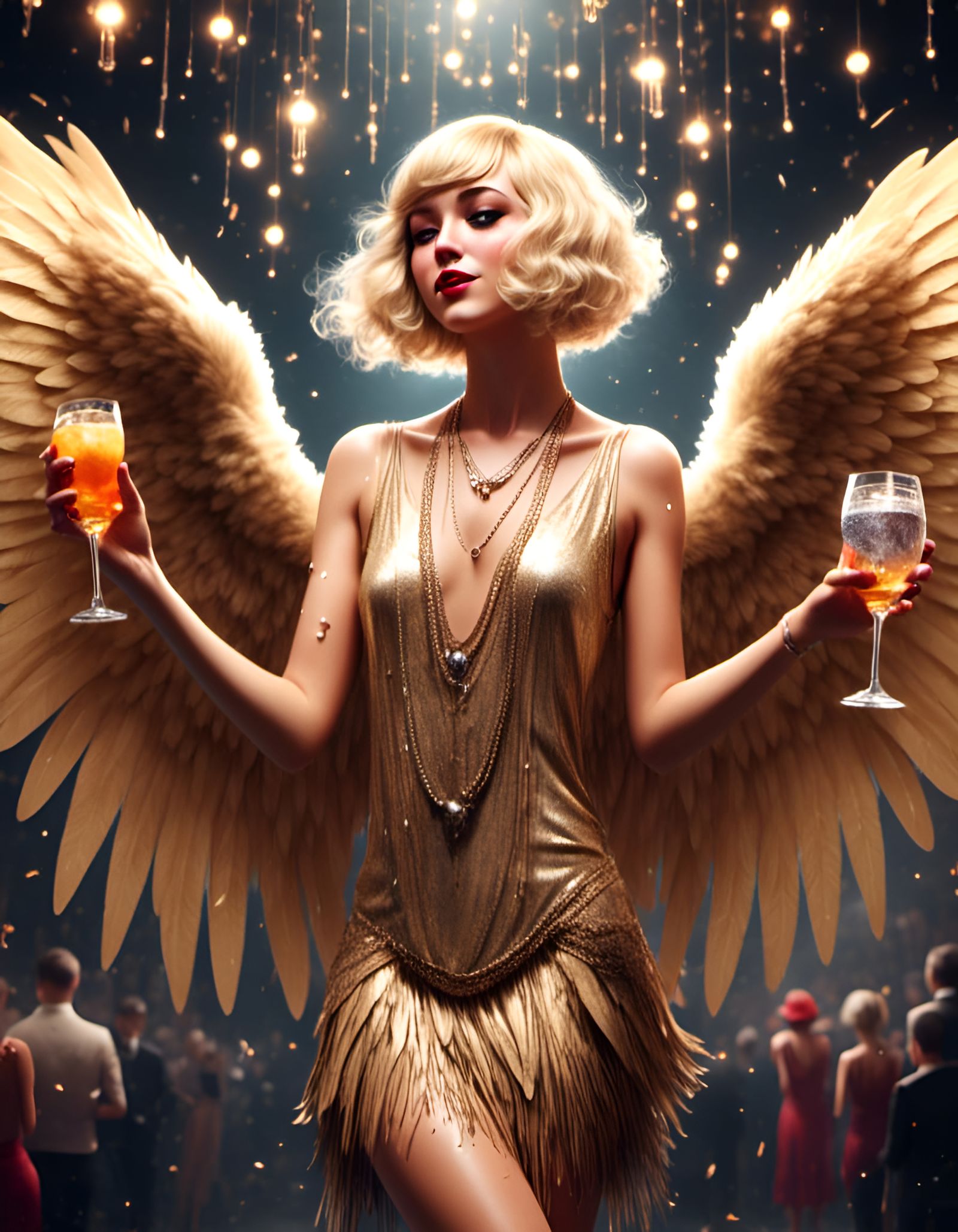 Flapper with Wings in Roaring 20s Graffiti Style