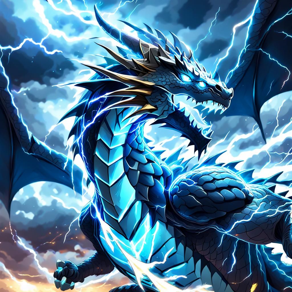 Anime Lightning Dragon in Dynamic Digital Painting Style
