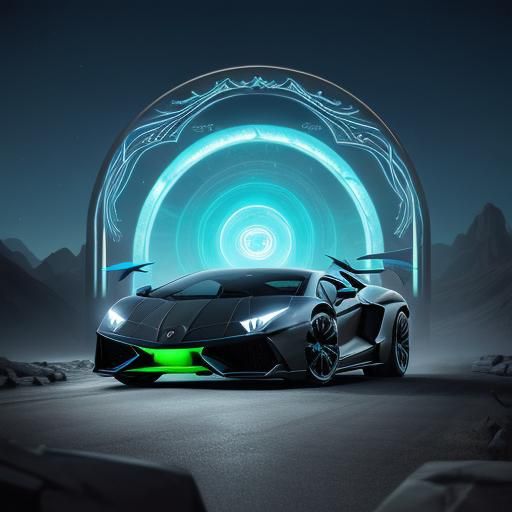 Lamborghini Races Through Mystical Portal: Fantasy Art