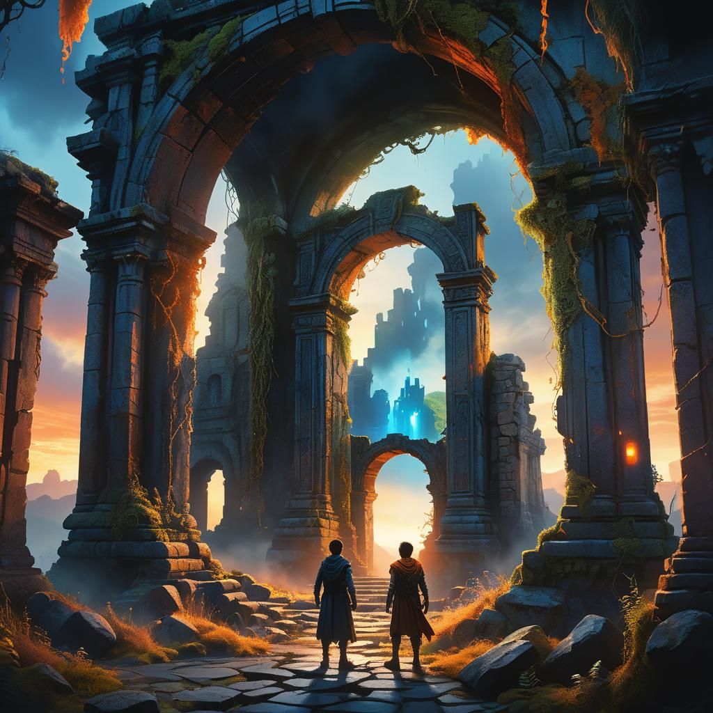 Glowing Portal in Ancient Ruins: Concept Art