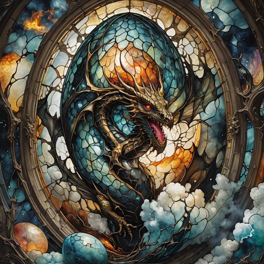 Stained Glass Dragon Egg with Fractal Cracks