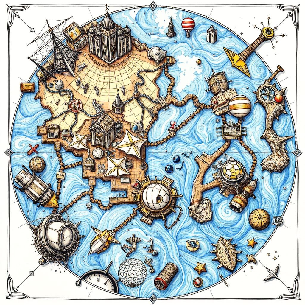 Vibrant Neo-Futuristic Treasure Map in Hyperdetailed Ink Dra...