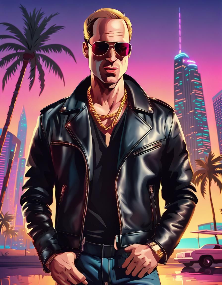 Prince William in Vice City: GTA Style Illustration
