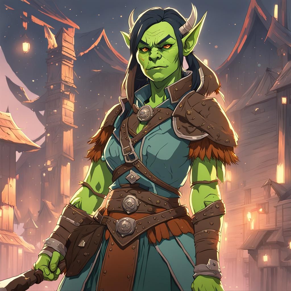 Female Orc Bard Noble in Anime Style
