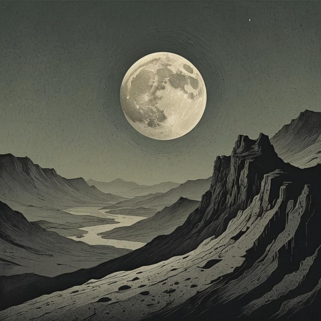 Moon Halftone: Mixed Media Collage in Beksiński Style