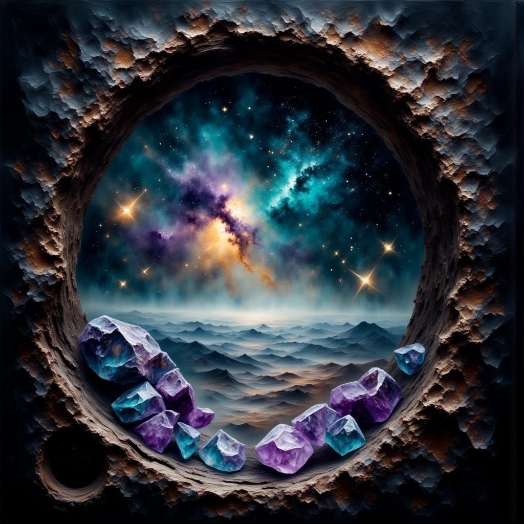 Ethereal Cosmic World Through Obsidian Keyhole