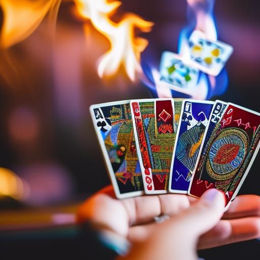 Woman Conjuring Fire with Playing Cards