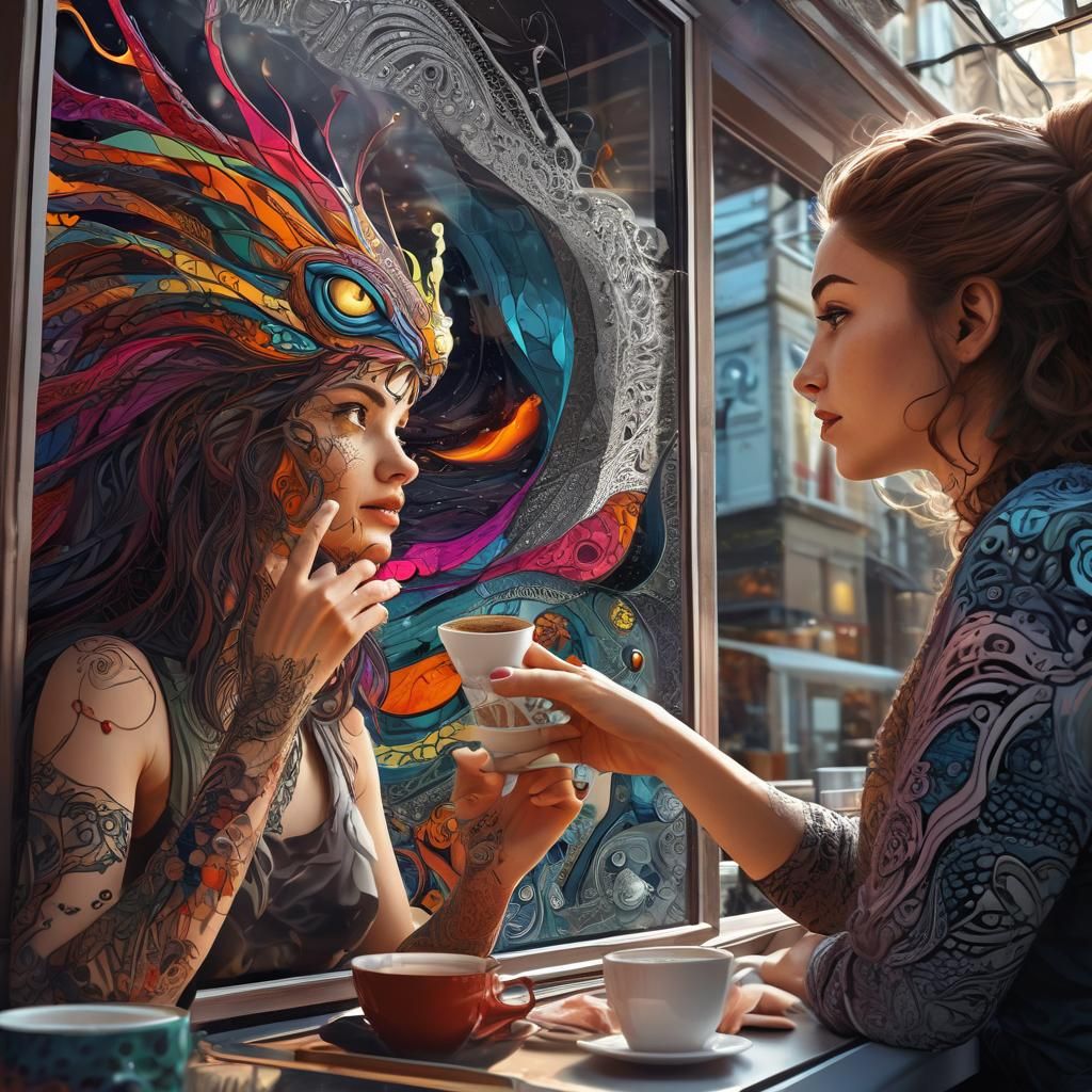 Alien Coffee Theft: A Digital Fantasy Scene