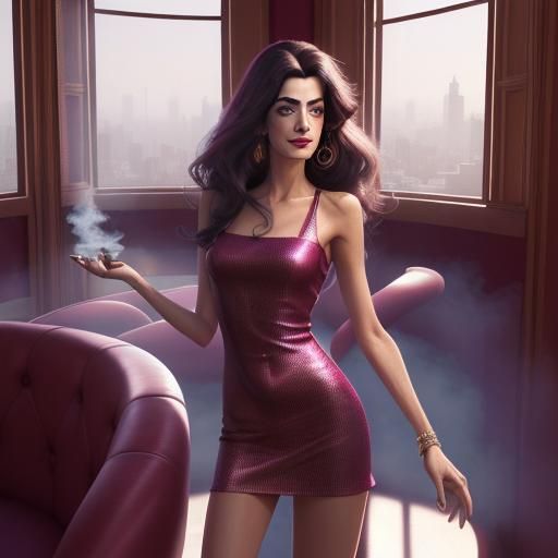 Glamorous Woman in Hookah Lounge, Astral Illustration