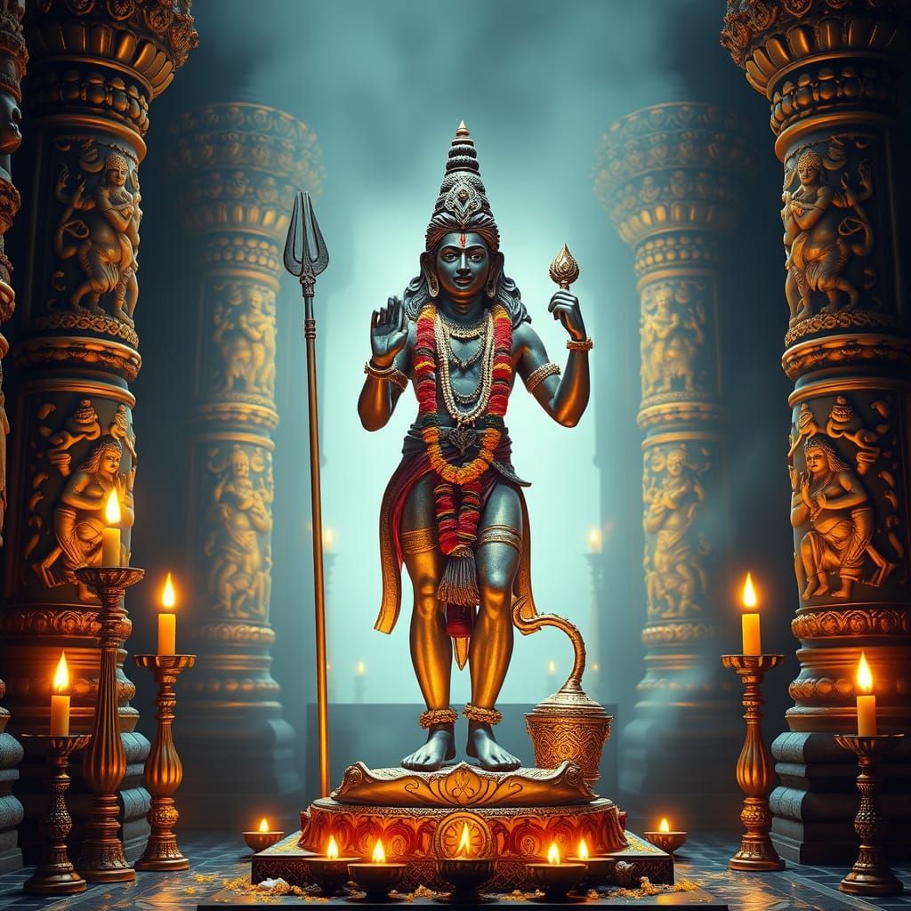 God Shiva in Chola Style Sculpture with Glowing Oil Lights