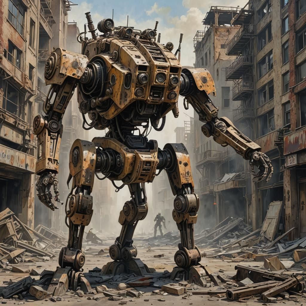 Post-Apocalyptic Centaur Robot in Fallout Style
