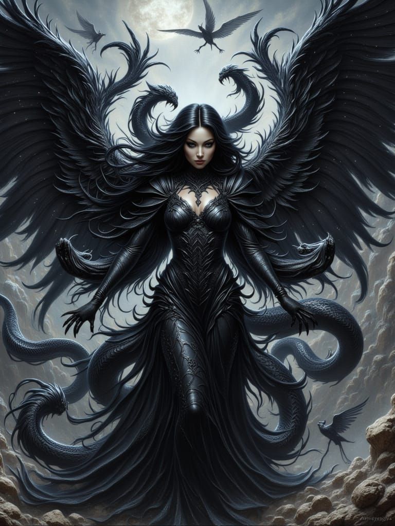 Dark Fantasy Angel with Serpent Wings