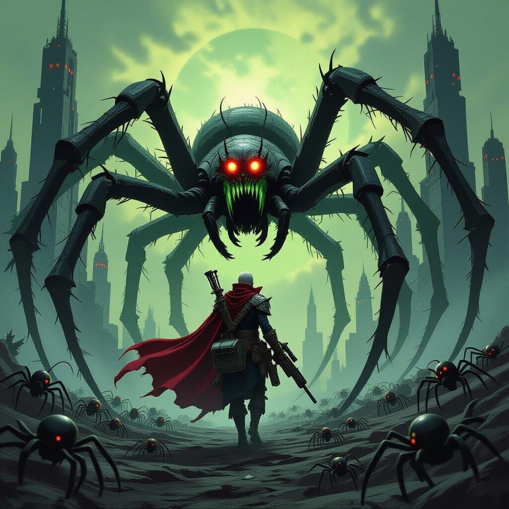 Dark Elf Hunts Giant Spider Monster on Alien Planet
