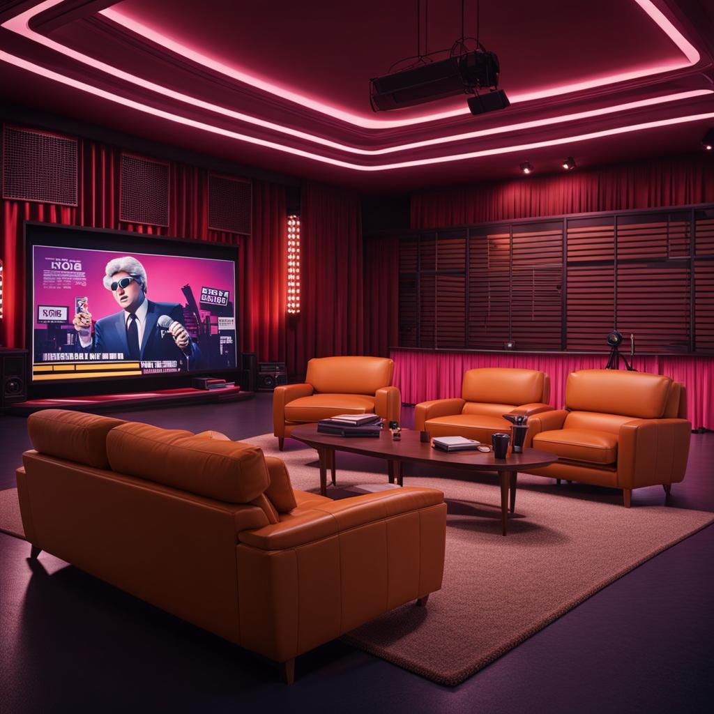 Movie Critic Talk Show Studio in 80s Style