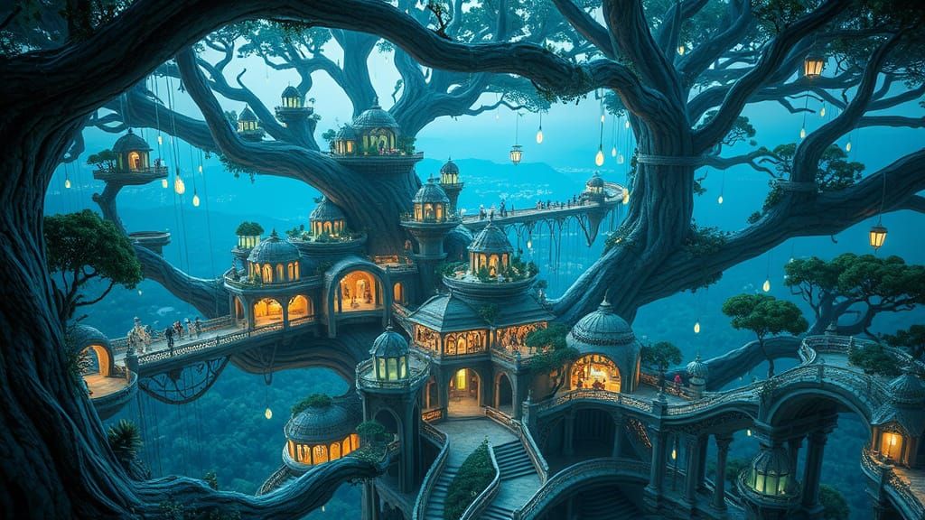 Tree-Top City: Surreal Fantasy Concept Art