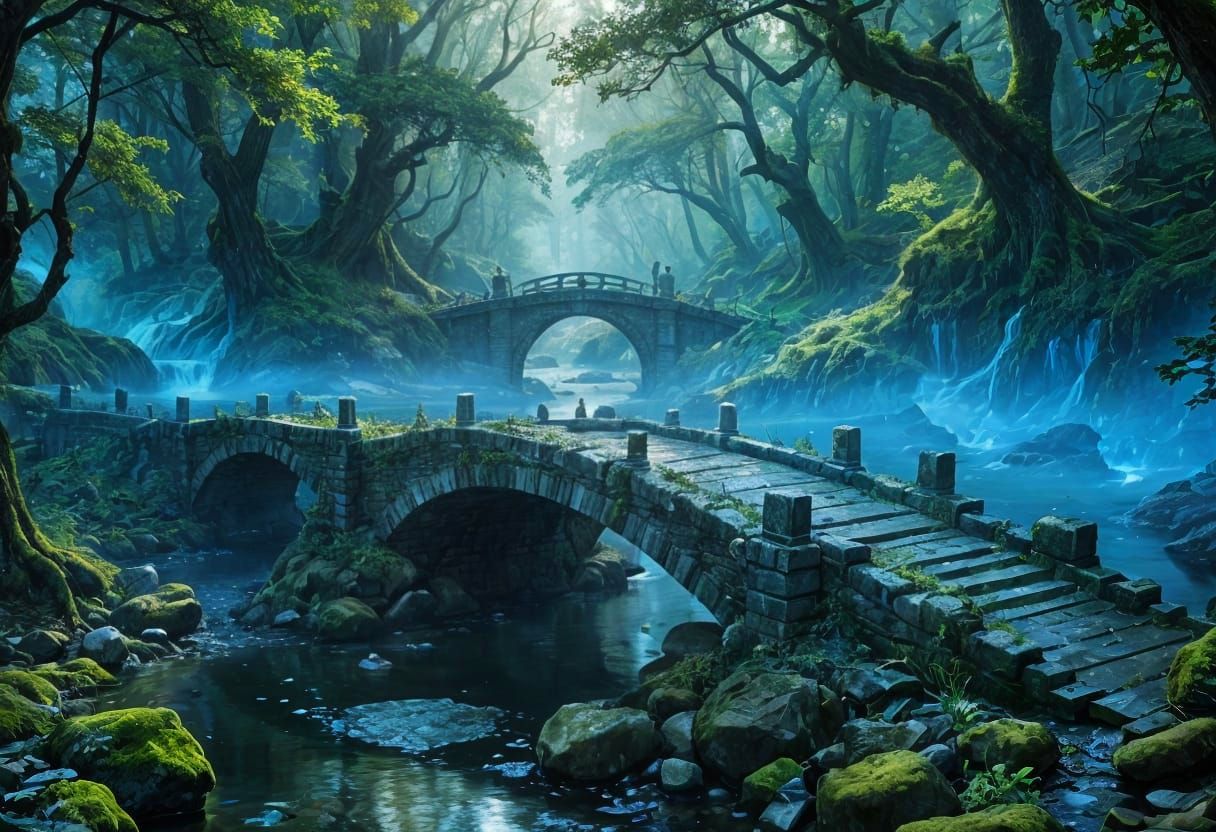 Moss-Covered Bridge in an Enchanted Forest