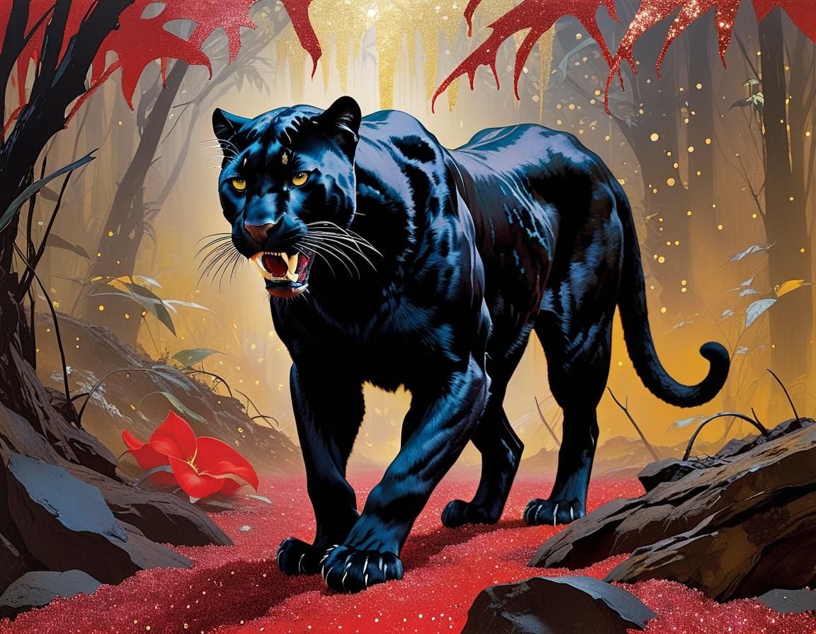 Black Panther as Red Venom Symbiote Collage