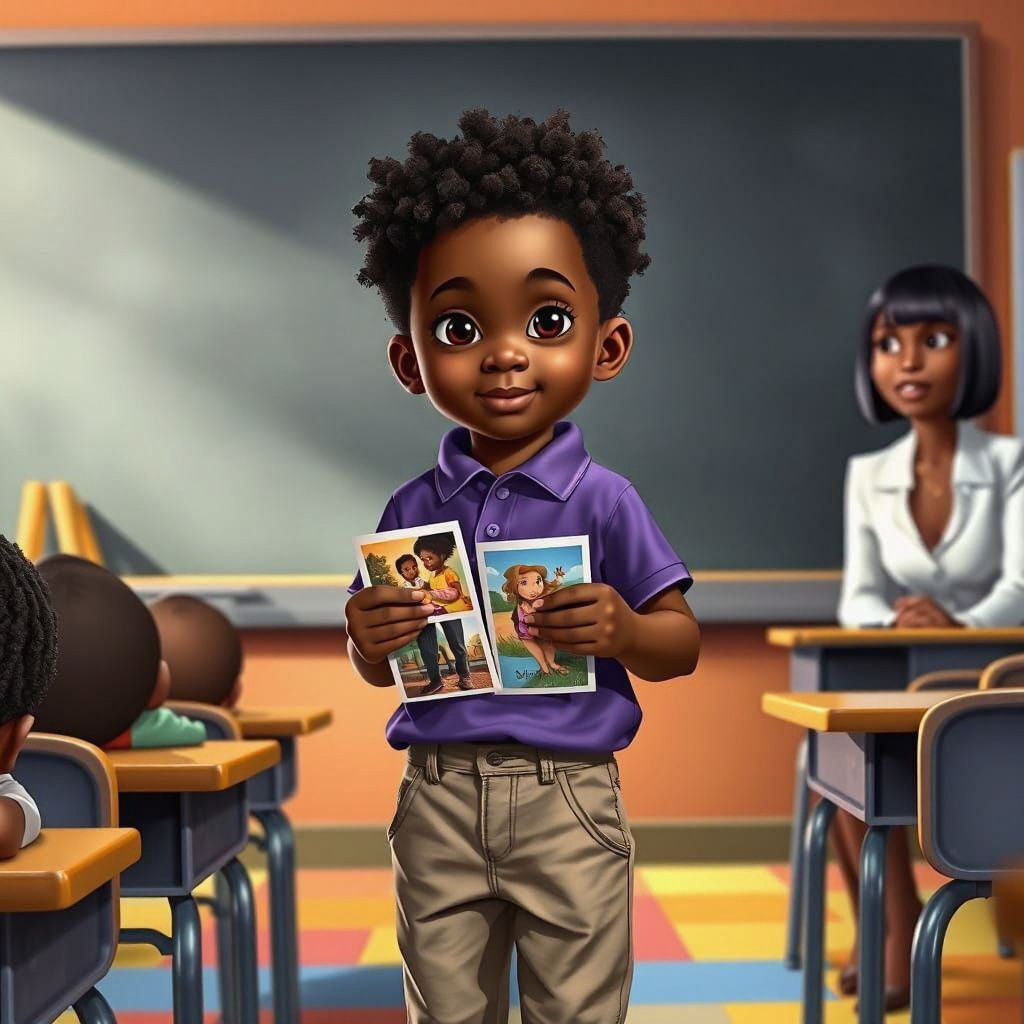 Boy Presents at Show and Tell: Hyperrealistic Classroom Scen...