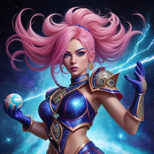 Intense Woman in Saiyan Armor with Electric Ball