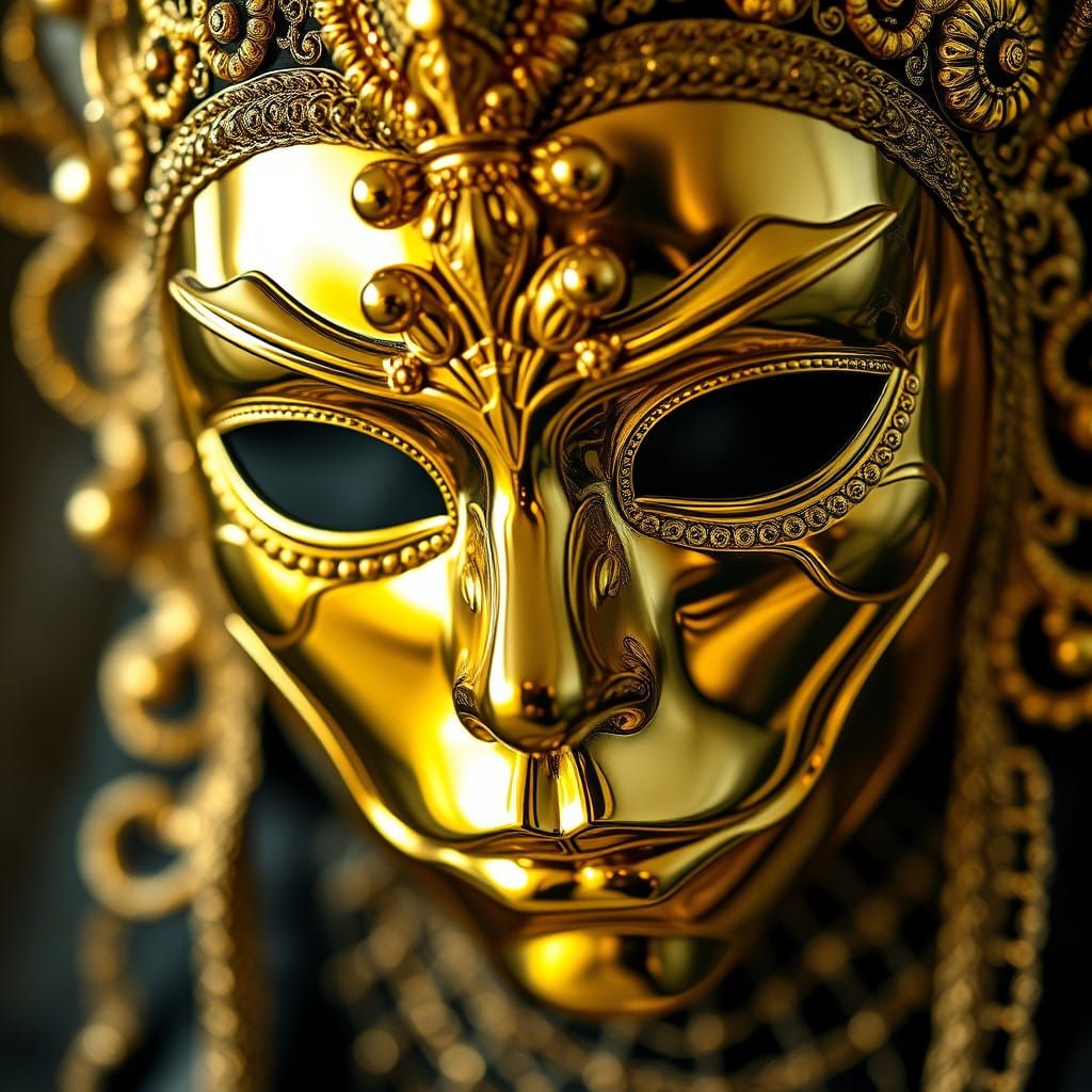 Surreal Hyperrealistic Gold Mask in Ornate Detail