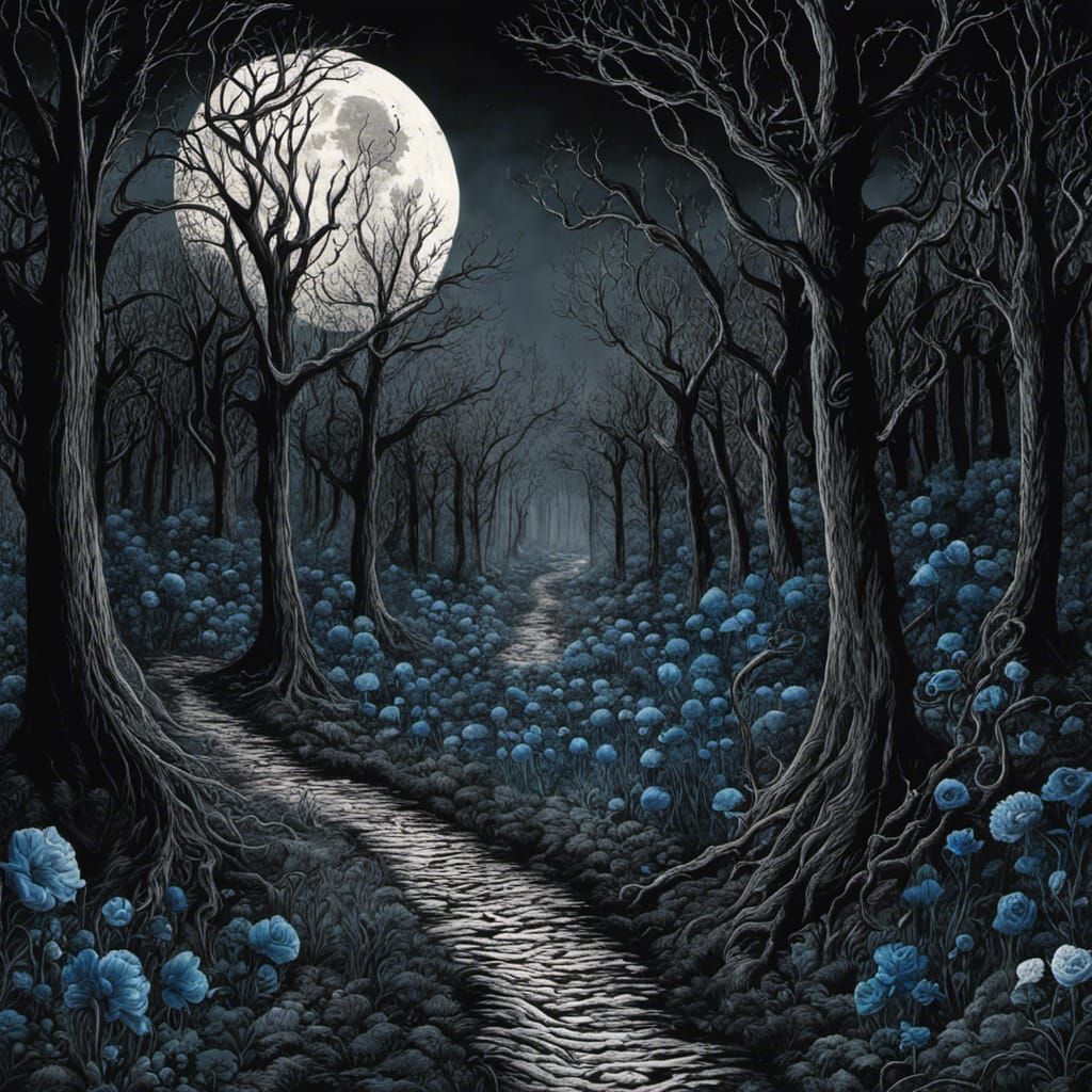 Eldritch Forest Path under Midnight Moon
