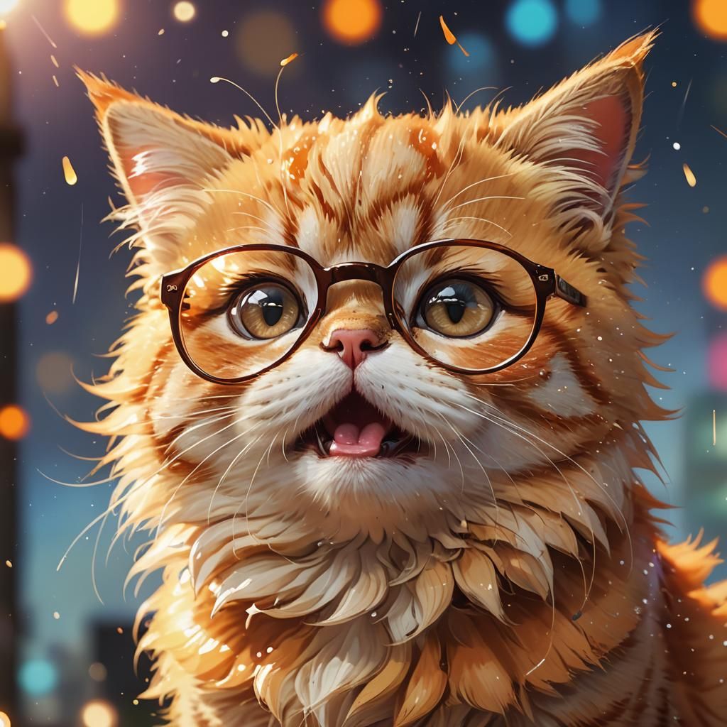 Sad Kitten with Glasses in Anime Style