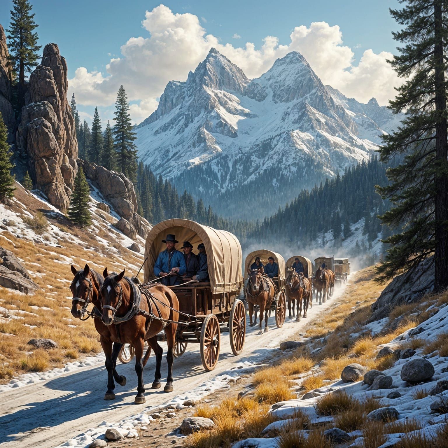 Wagon Train Journey Through Donner Pass, 1840s