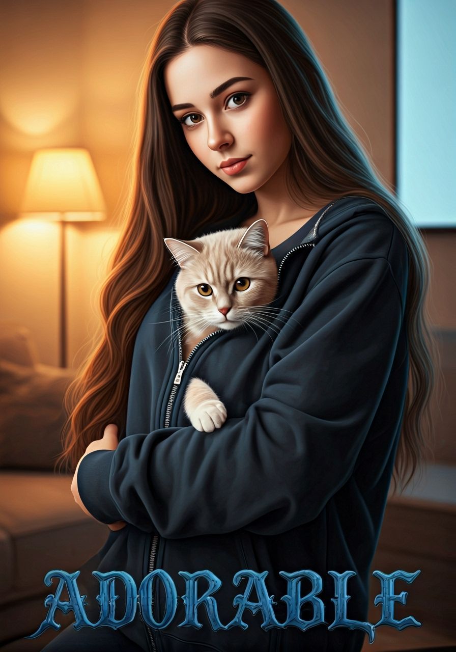 Adorable Gothic Text & Woman With Cat In Cozy Room