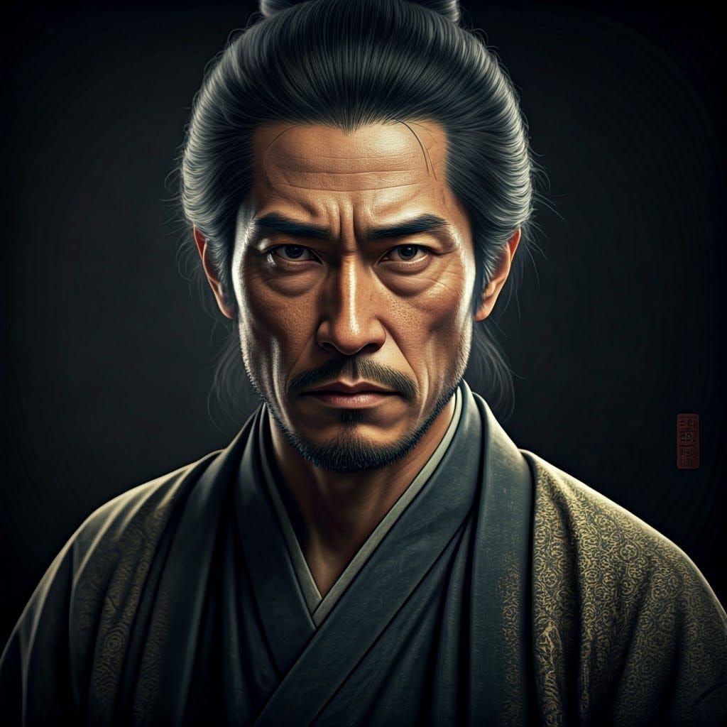 Samurai Portrait in Ukiyo-e Style