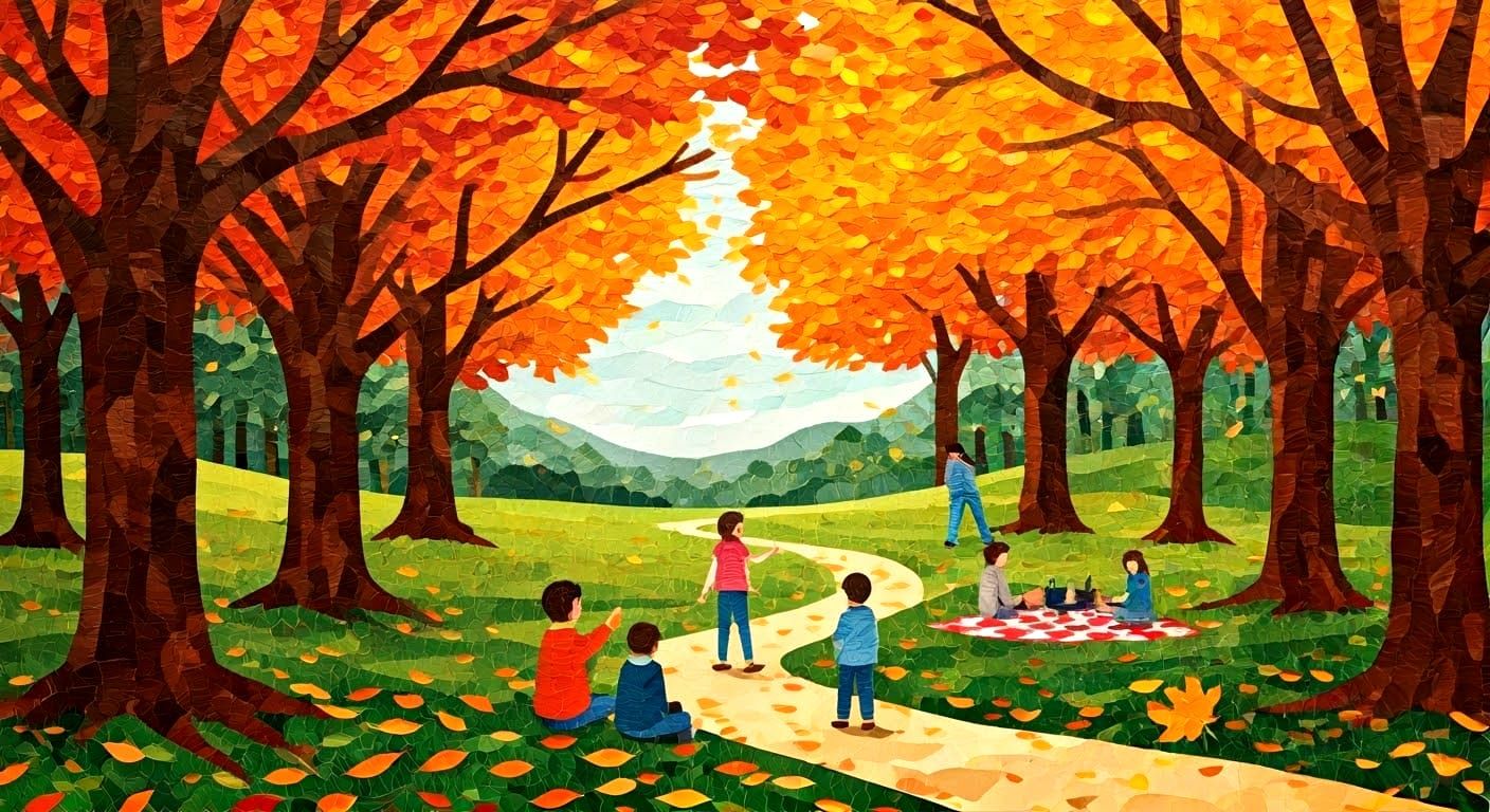 Autumn Park Paper Collage Art