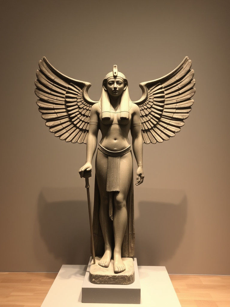 Mesopotamian Statue of Winged Isis in Museum