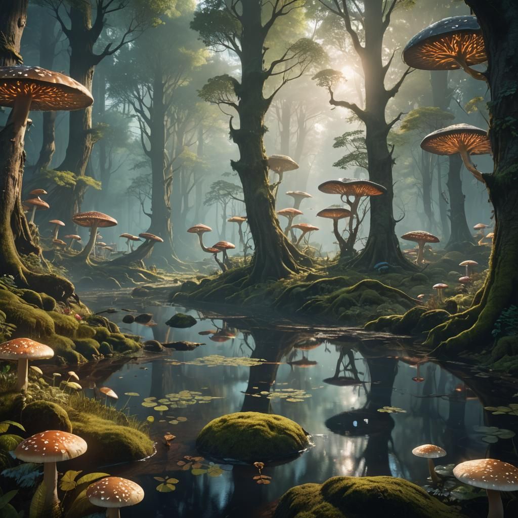 Enchanting Forest Landscape with Luminous Details