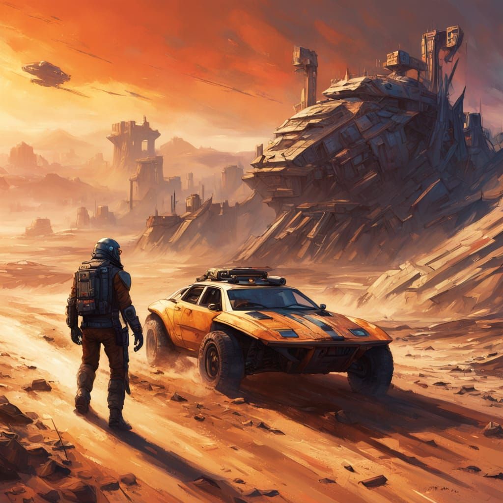 Futuristic F1 Driver Races Through Desolate Sci-Fi Wasteland