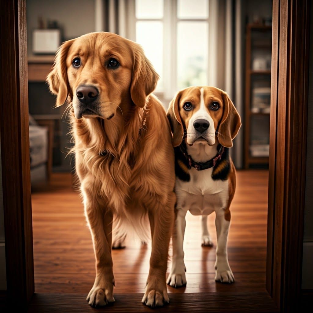 Anxious Dogs Wait by the Doorway: Candid Canine Moment