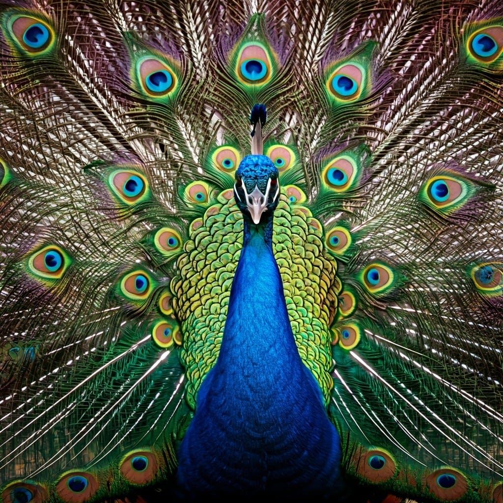 Majestic Peacock Displaying Iridescent Plumage in Impression...