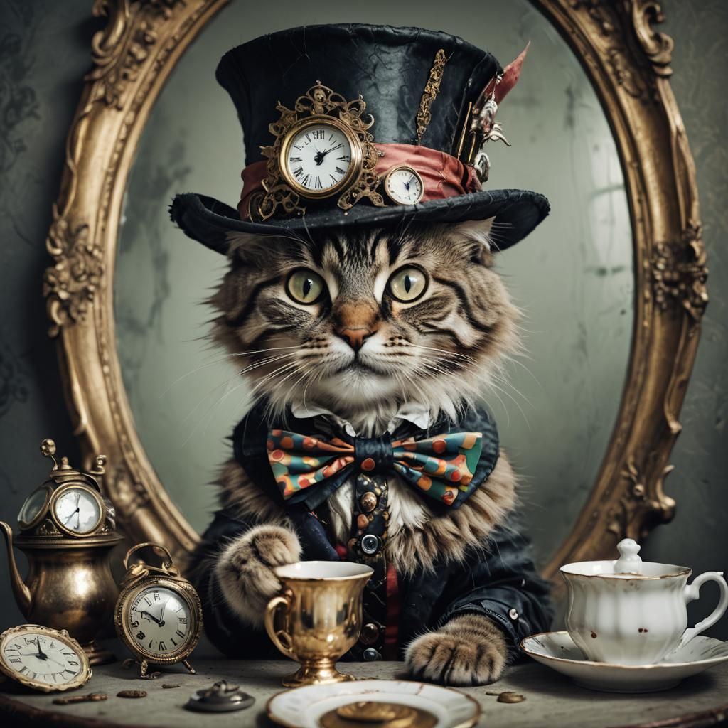 Cat as Mad Hatter in Magical World