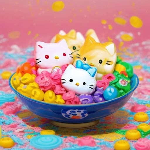 Vibrant Maneki Neko Hello Kitty Still Life