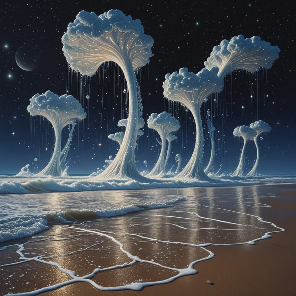 Surreal Beach Fabric Unfolds into Cosmic Architecture