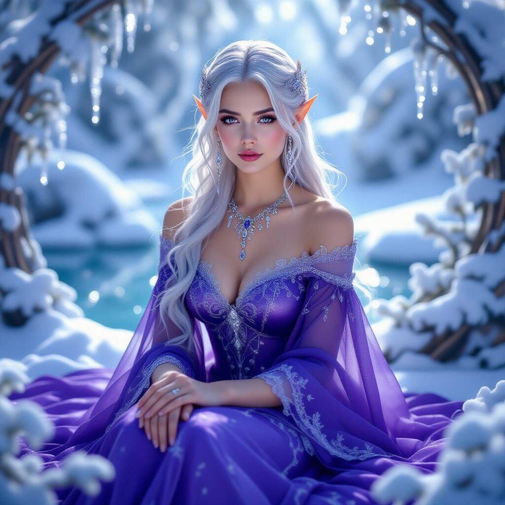 Elven Snow Queen in Moonlight Gown