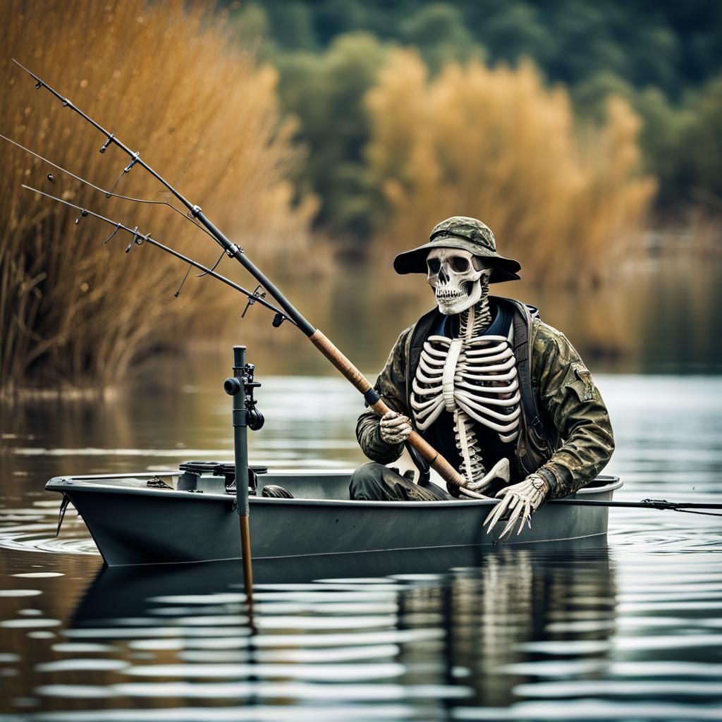 Bearded Skeleton Camo Fisherman in Hyperrealistic Detail
