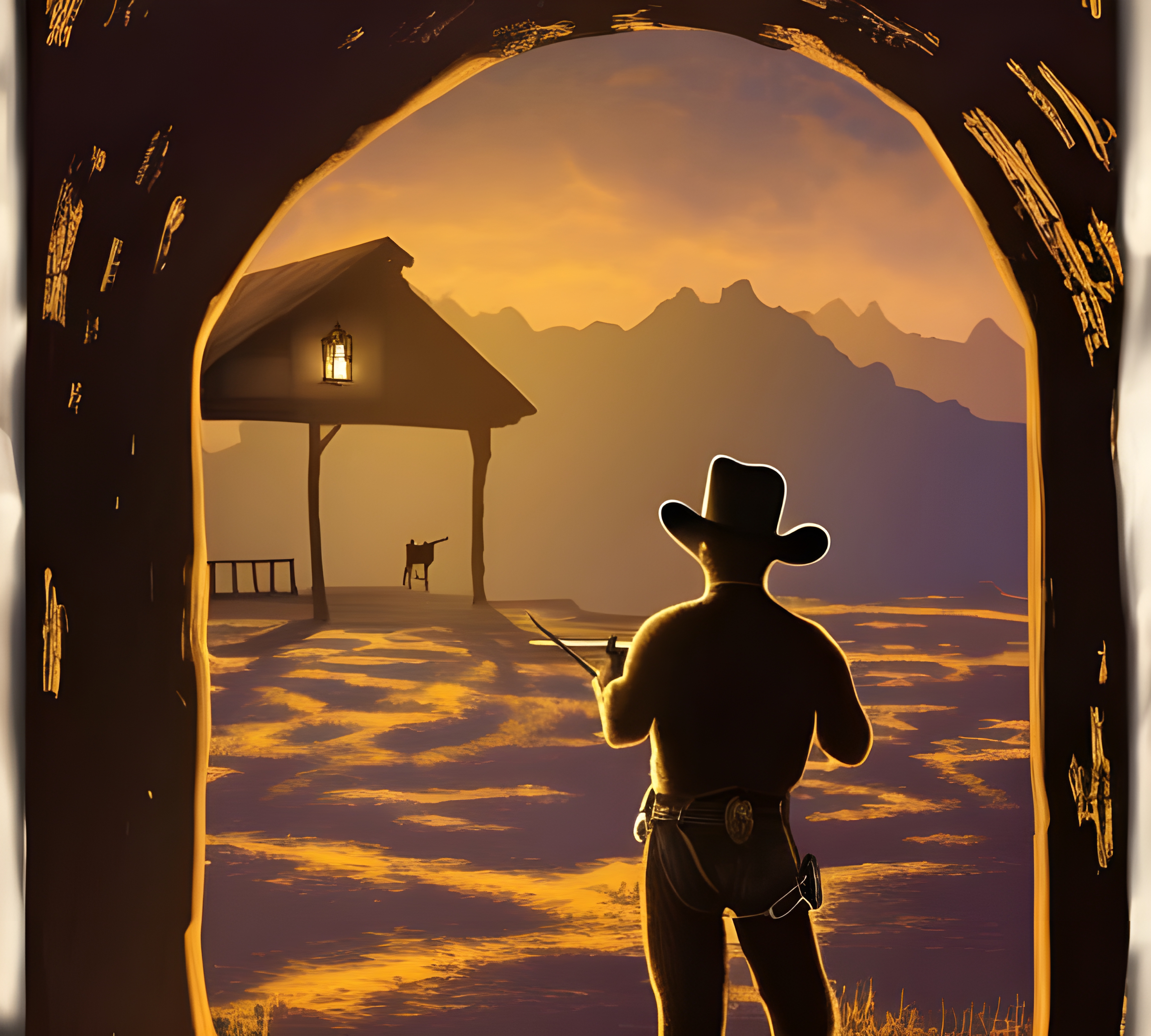 Magical Cowboy Saloon with Floating Crystals, Digital Painti...
