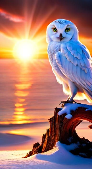 Snow owl on the beach