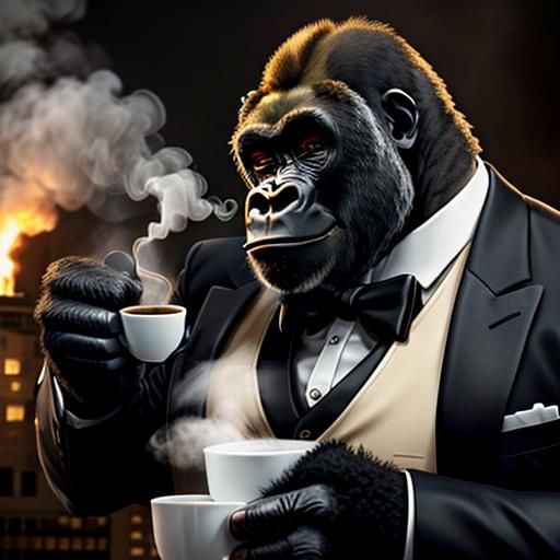 Harambe in Tuxedo with Coffee