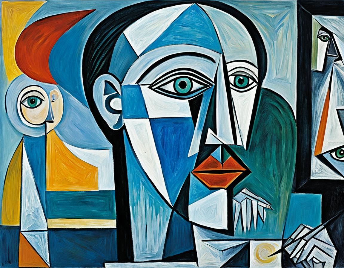 Abstract Cubist Painting of Fragmented Figures