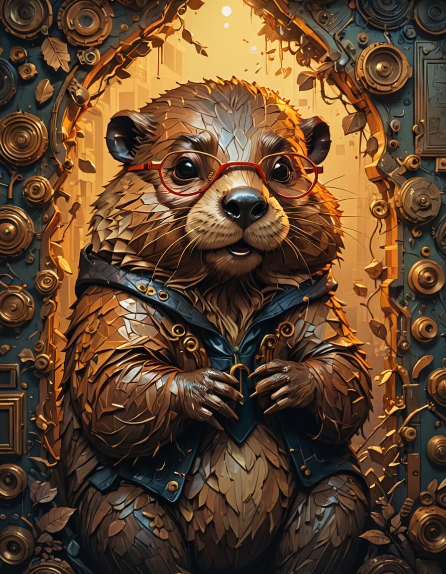 Anthropomorphic Beaver Hugs Wall in Dye-Transfer Style