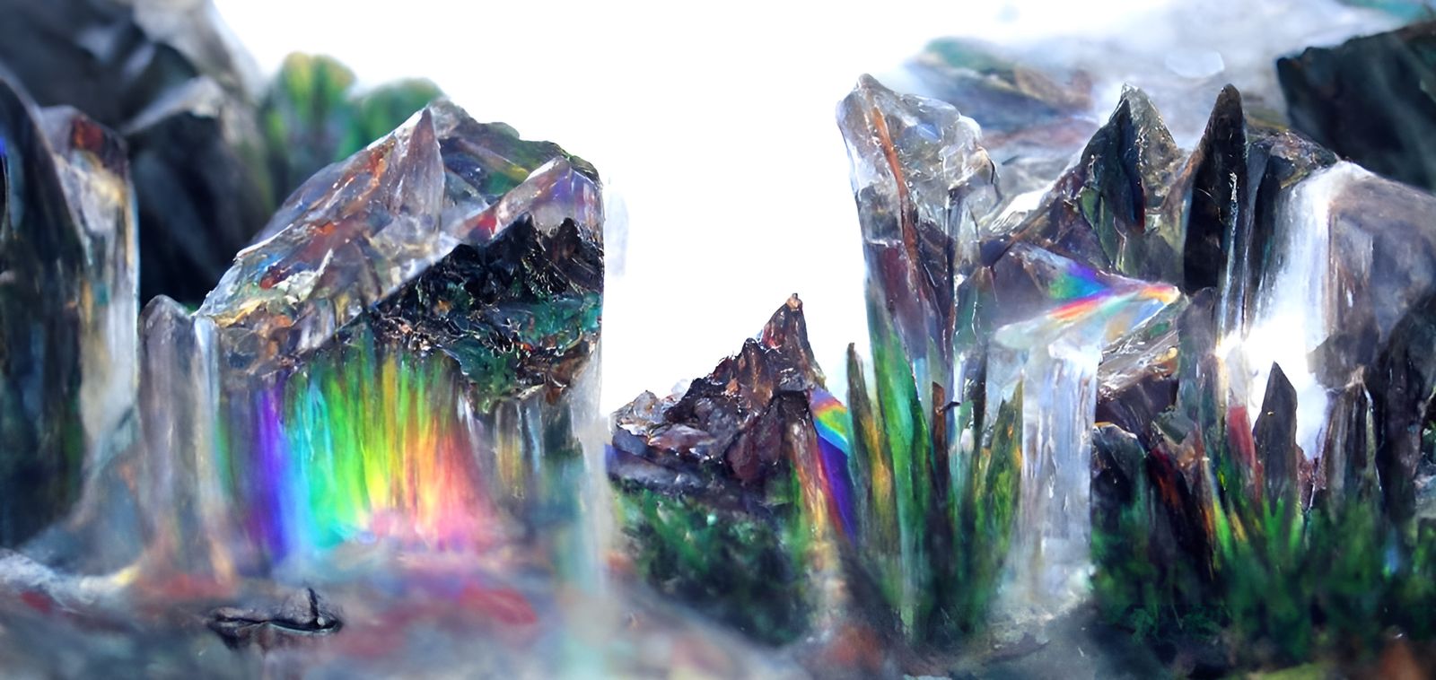 Iridescent Rainbow Crystal Landscape: Hyperdetailed