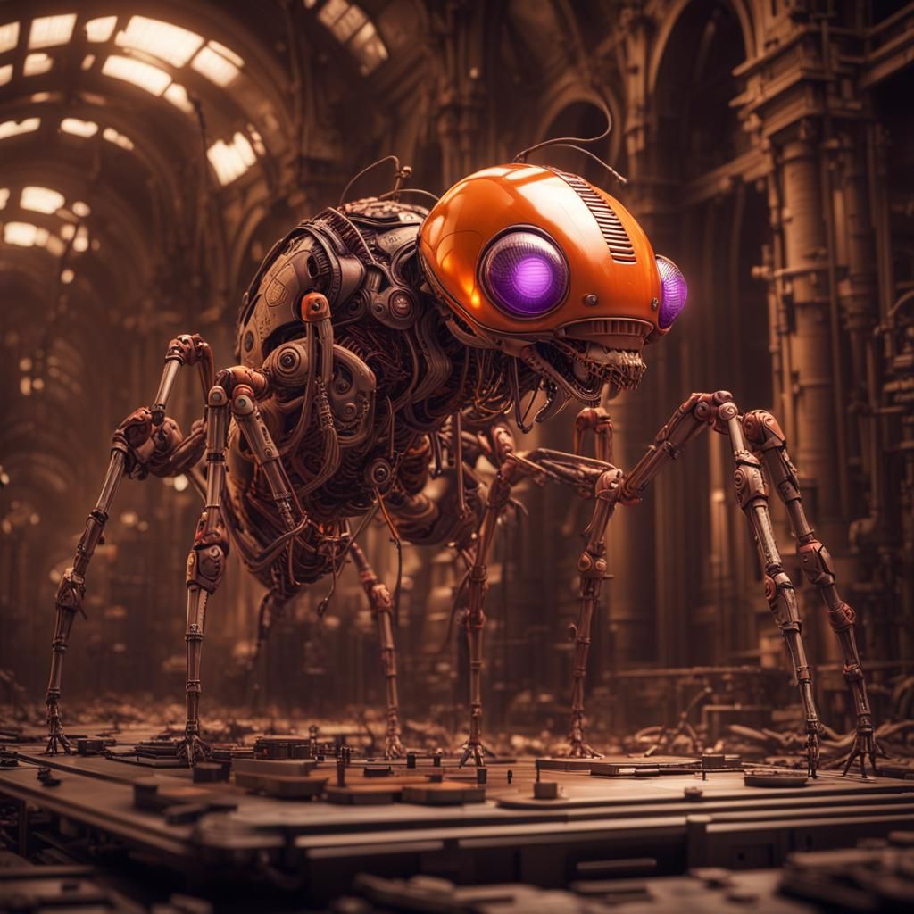 BioPunk Ant Cyborg in Sepia, H.R. Giger Style