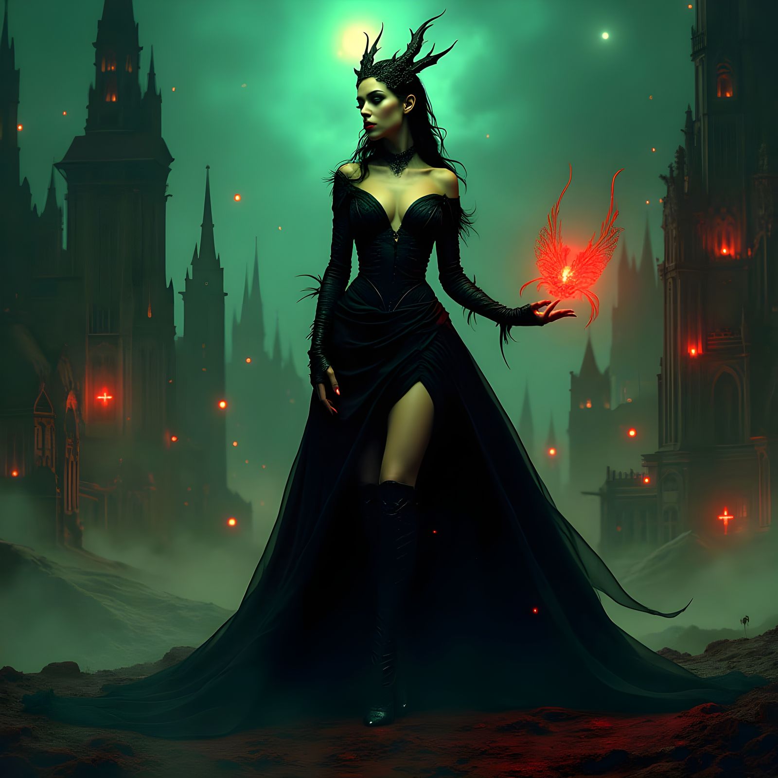 Dark Queen in Black Leather, Fantasy Art